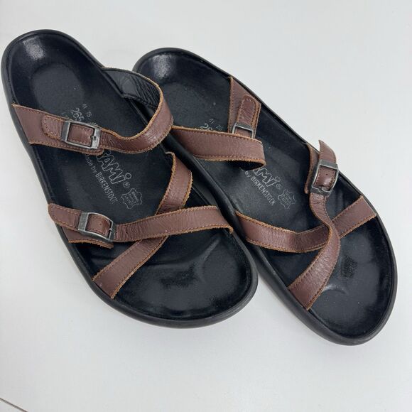 Tatami Birkenstock Leather Sandals Womens Strappy Brown Buckles Sz 41 / 10 - Picture 3 of 5